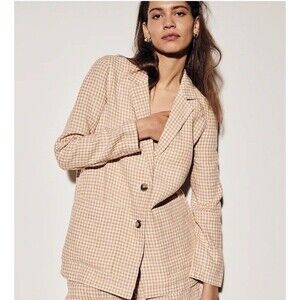 Madewell Dorset Blazer 100% Linen Gingham Check Print Size Large Jacket